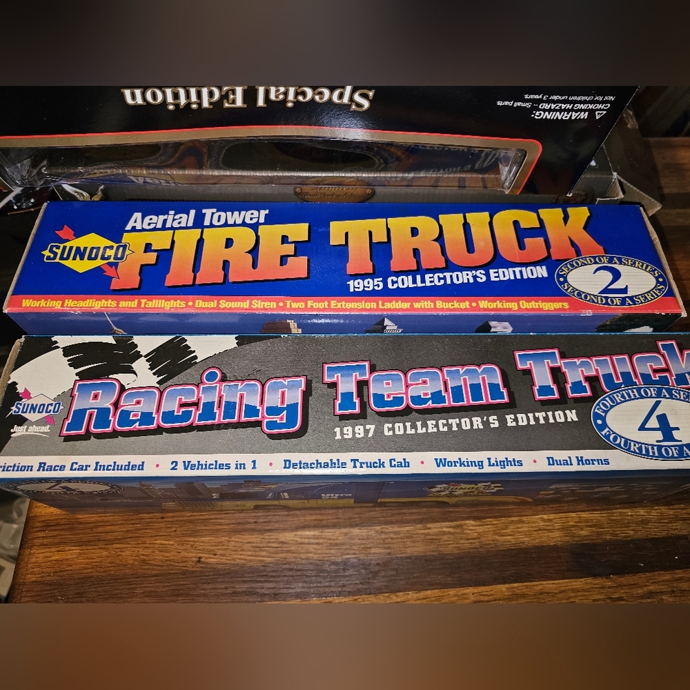 Sunoco Aerial Tower Fire Truck and Racing Team Truck Set